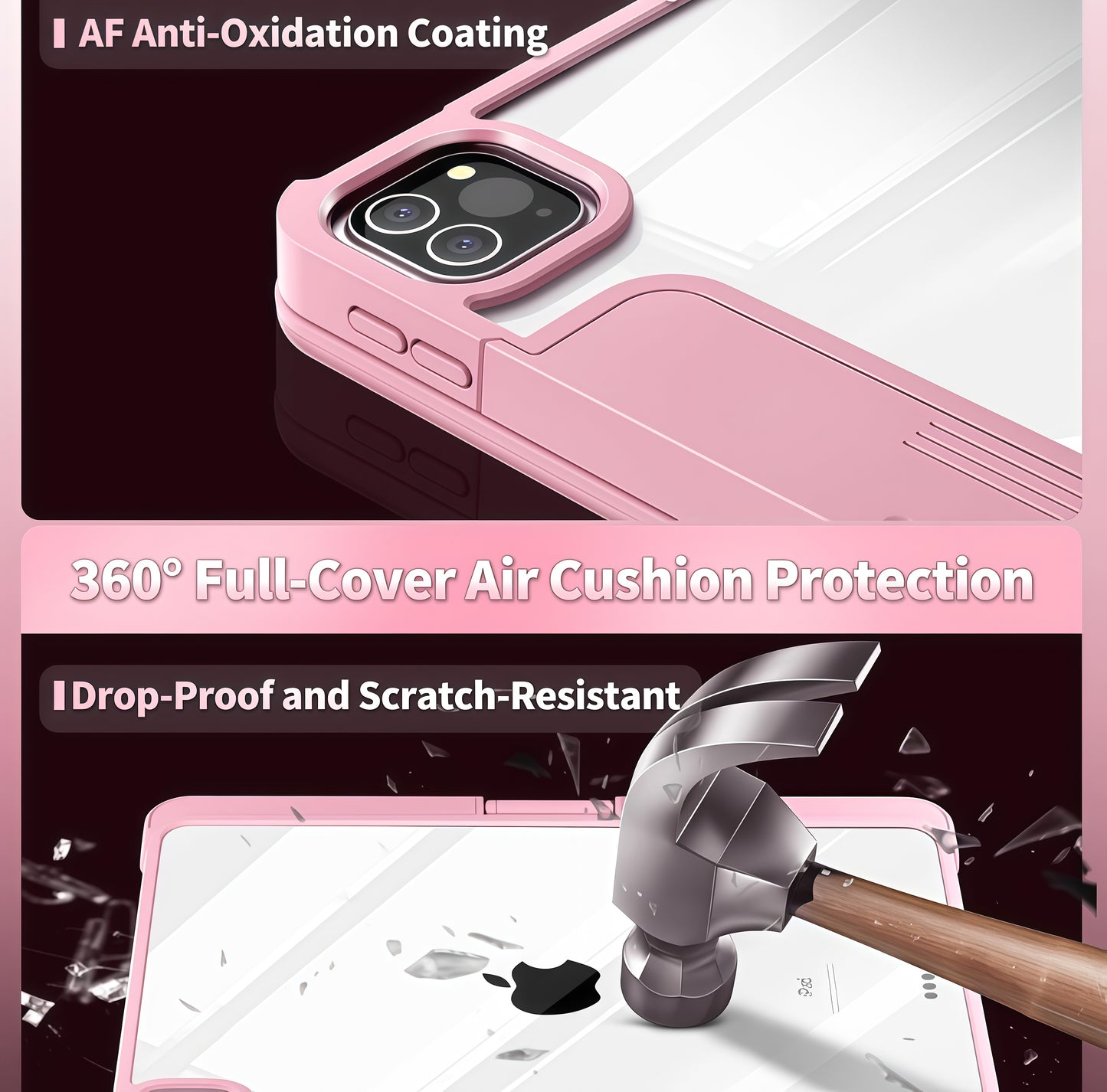 iFacemall Blush Pink Keyboard Case for iPad ,Touch Case 360° Rotating with Keyboard for iPad 12.9 inch,Trackpad,7-Colors Backlit