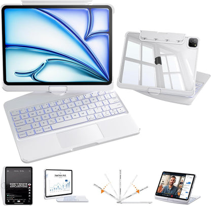 iFacemall White Keyboard Case for iPad,360° Rotating Multi-Touch Trackpad, 7-Color Backlit Keyboard, Compatible with Apple All Model released from 2018 to 2026