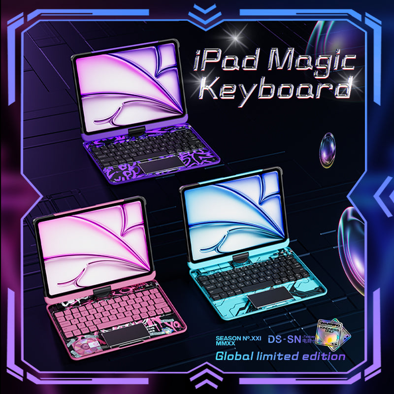 iFacemall 2025 Latest Cyberpunk Y2K Keyboard with transparent case for iPad Pro 12.9inch (2018/2020/2021/2022)