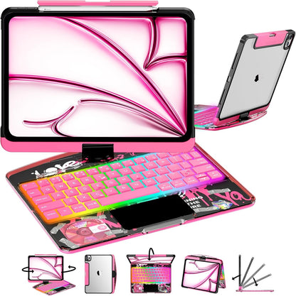 2026 New Y2K Orange iPad Magic Keyboard Case | 360° Rotatable Keyboard with 7-Color Backlight, Transparent Cover & Pencil Holder for iPad 2018-2026