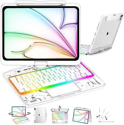 iFacemall Black & Gold iPad Keyboard Case – 360° Rotating, RGB Backlit, Multi-Touch Trackpad & Transparent Chip Panel