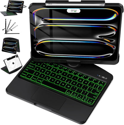 iFacemall White Keyboard Case for iPad,360° Rotating Multi-Touch Trackpad, 7-Color Backlit Keyboard, Compatible with Apple All Model released from 2018 to 2026