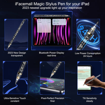 2023 iFacemall Stylus Pen for iPad with Magnetic Wireless Charging, Palm Rejection & High Precision