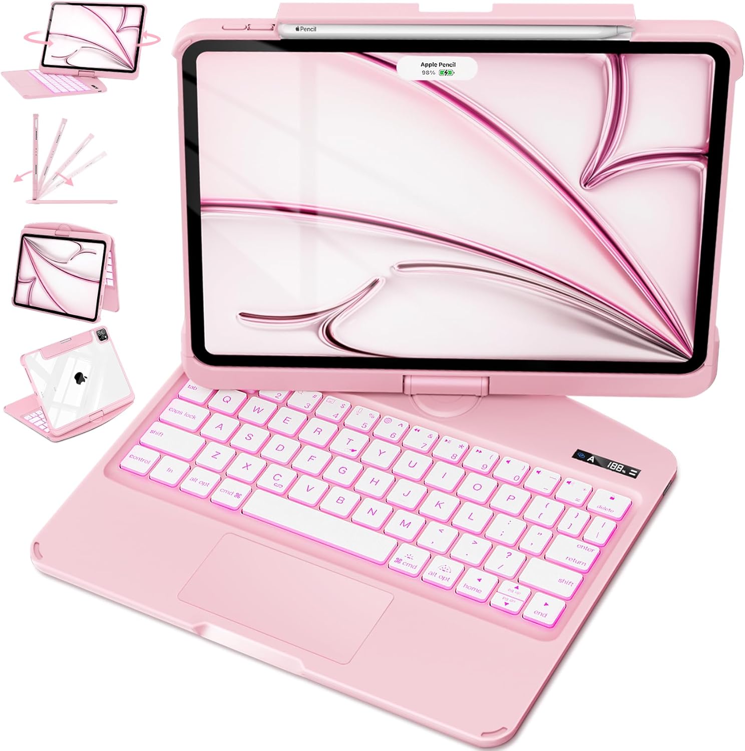 iFacemall Magic Keyboard ピンク iFacemall Blush Pink Keyboard Case for iPad ,Touch Case 360° Rotating
