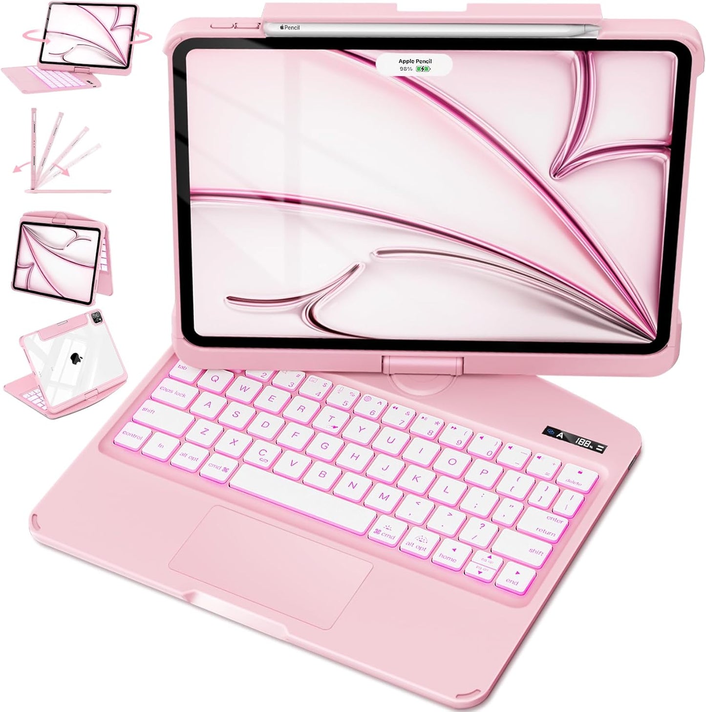 iFacemall White Keyboard Case for iPad,360° Rotating Multi-Touch Trackpad, 7-Color Backlit Keyboard, Compatible with Apple All Model released from 2018 to 2026