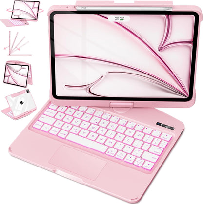 iFacemall White Keyboard Case for iPad,360° Rotating Multi-Touch Trackpad, 7-Color Backlit Keyboard, Compatible with Apple All Model released from 2018 to 2026