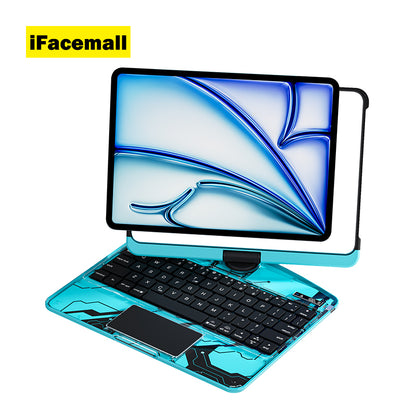 2026 iFacemall Y2K Pink 360° Rotatable iPad Magic Keyboard with 7-Color Backlight & Transparent Case with Pencil Holder