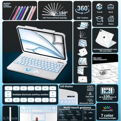 iFacemall White Keyboard Case for iPad,360° Rotating Multi-Touch Trackpad, 7-Color Backlit Keyboard, Compatible with Apple All Model released from 2018 to 2026