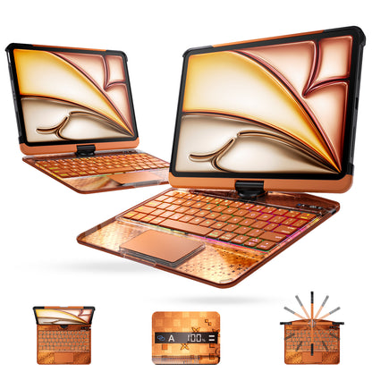 2026 iFacemall Y2K Pink 360° Rotatable iPad Magic Keyboard with 7-Color Backlight & Transparent Case with Pencil Holder