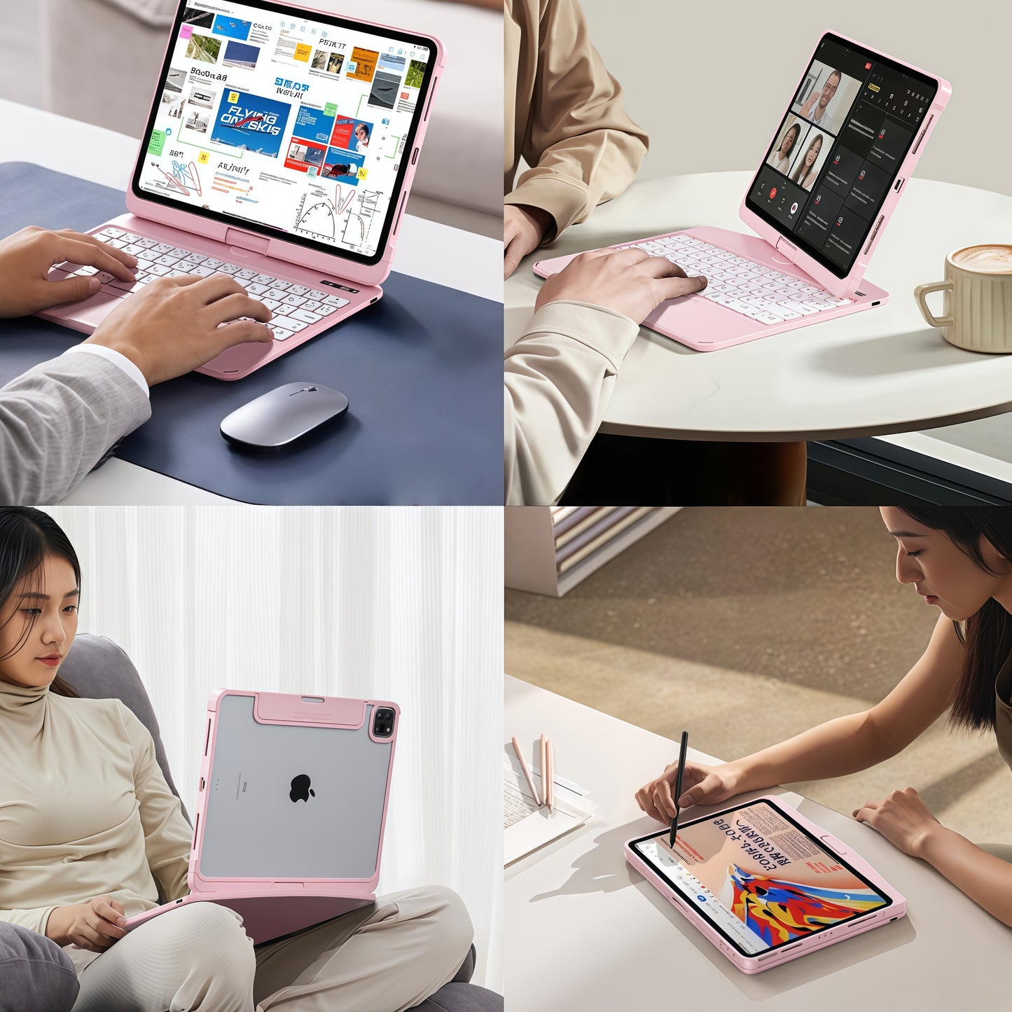 iFacemall Blush Pink Keyboard Case for iPad ,Touch Case 360° Rotating with Keyboard for iPad 12.9 inch,Trackpad,7-Colors Backlit