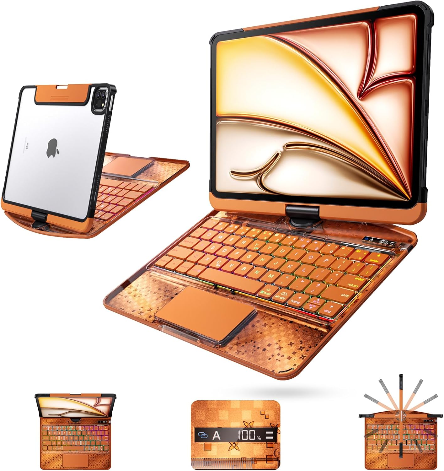 iFacemall Y2K Blue 360° Rotating iPad Magic Keyboard – Multi-Touch Trackpad, RGB Backlight, Transparent Case & Pencil Holder
