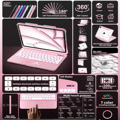 iFacemall Blush Pink Keyboard Case for iPad ,Touch Case 360° Rotating with Keyboard for iPad 12.9 inch,Trackpad,7-Colors Backlit