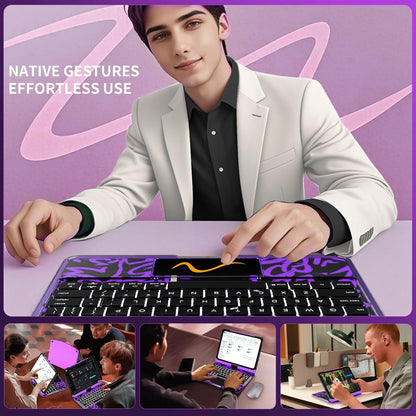 iFacemall Y2K Purple iPad Magic Keyboard Case – 360° Rotating, RGB Backlight, Multi-Touch Trackpad, Pencil Holder & Type-C Charging