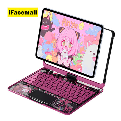 2026 iFacemall Y2K Pink 360° Rotatable iPad Magic Keyboard with 7-Color Backlight & Transparent Case with Pencil Holder