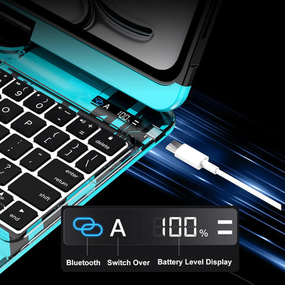 iFacemall Y2K Blue 360° Rotating iPad Magic Keyboard – Multi-Touch Trackpad, RGB Backlight, Transparent Case & Pencil Holder
