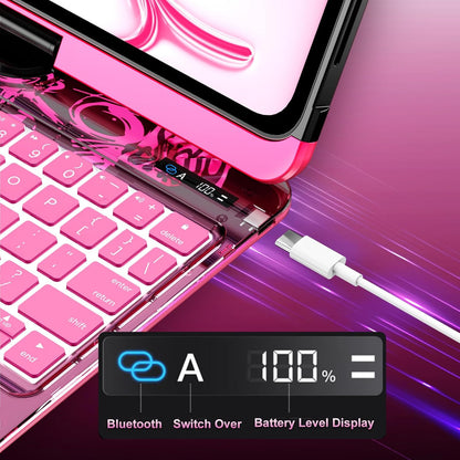 2026 iFacemall Y2K Pink 360° Rotatable iPad Magic Keyboard with 7-Color Backlight & Transparent Case with Pencil Holder