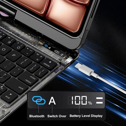 iFacemall Black & Gold iPad Keyboard Case – 360° Rotating, RGB Backlit, Multi-Touch Trackpad & Transparent Chip Panel