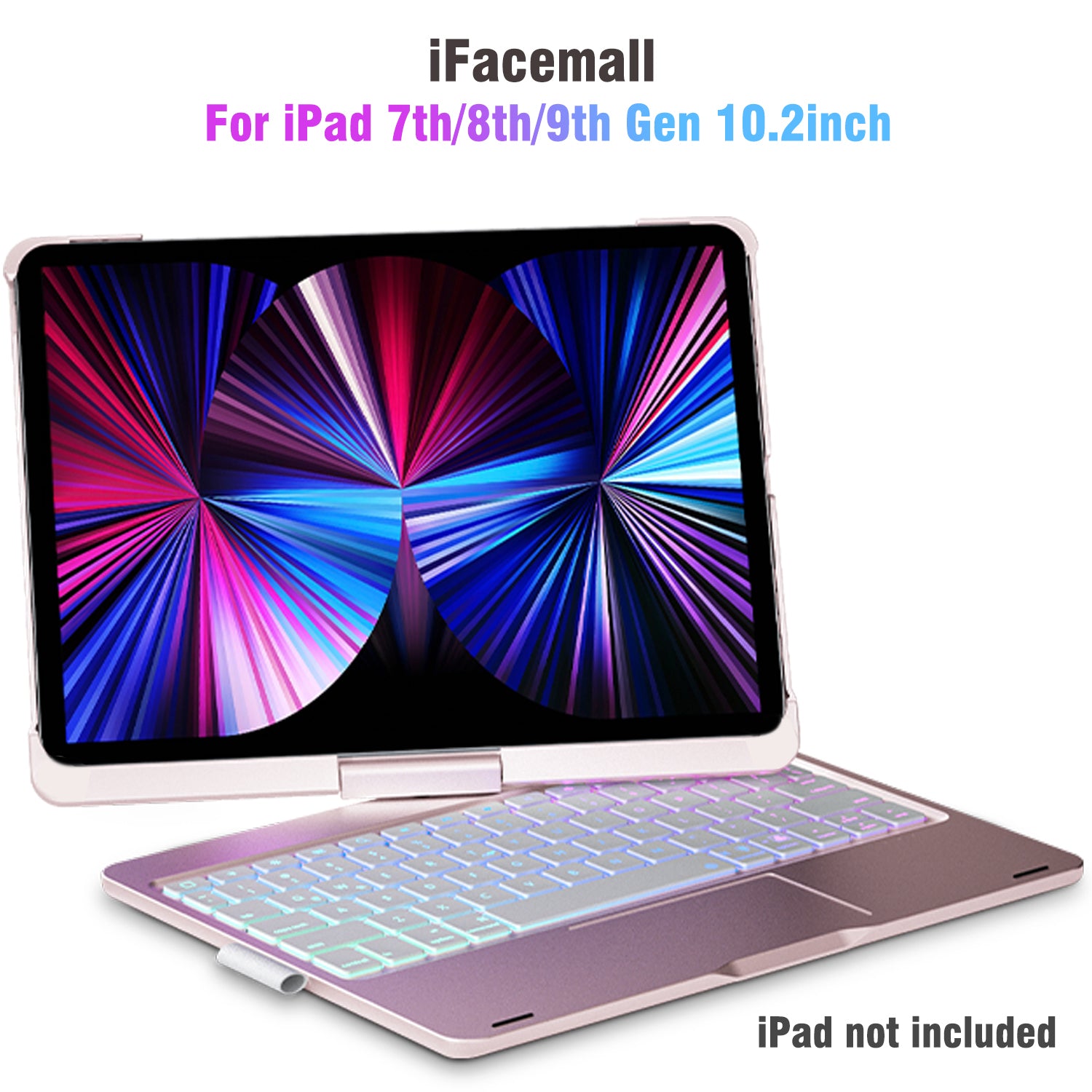 iFacemall 360 Stylish Swivel Case with Keyboard for iPad 9th/8th/7th Gen 10.2inch (2021/2020/2019)