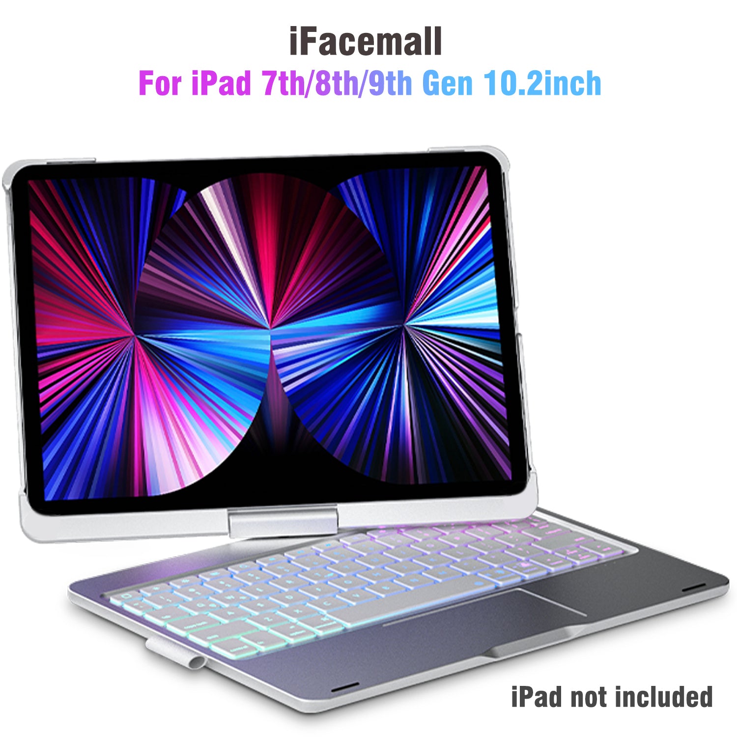 iFacemall 360 Stylish Swivel Case with Keyboard for iPad 9th/8th/7th Gen 10.2inch (2021/2020/2019)