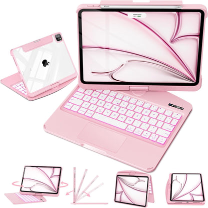 iFacemall Blush Pink Keyboard Case for iPad ,Touch Case 360° Rotating with Keyboard for iPad 12.9 inch,Trackpad,7-Colors Backlit