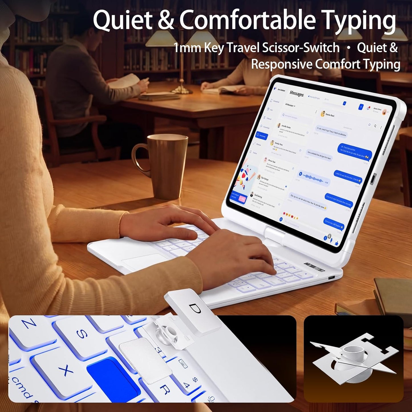 iFacemall White Keyboard Case for iPad,360° Rotating Multi-Touch Trackpad, 7-Color Backlit Keyboard, Compatible with Apple All Model released from 2018 to 2026