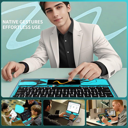iFacemall Y2K Blue 360° Rotating iPad Magic Keyboard – Multi-Touch Trackpad, RGB Backlight, Transparent Case & Pencil Holder