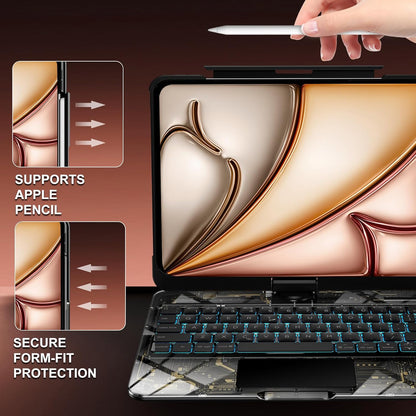 iFacemall Black & Gold iPad Keyboard Case – 360° Rotating, RGB Backlit, Multi-Touch Trackpad & Transparent Chip Panel