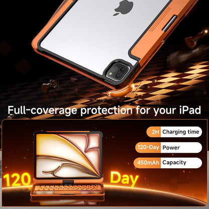 2026 New Y2K Orange iPad Magic Keyboard Case | 360° Rotatable Keyboard with 7-Color Backlight, Transparent Cover & Pencil Holder for iPad 2018-2026
