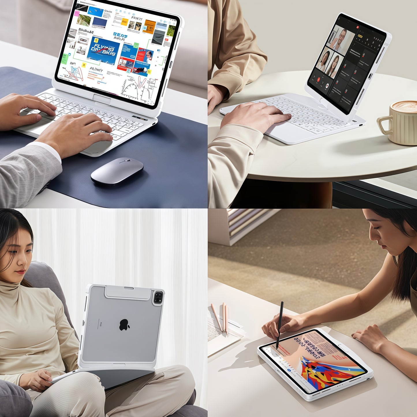 iFacemall White Keyboard Case for iPad,360° Rotating Multi-Touch Trackpad, 7-Color Backlit Keyboard, Compatible with Apple All Model released from 2018 to 2026