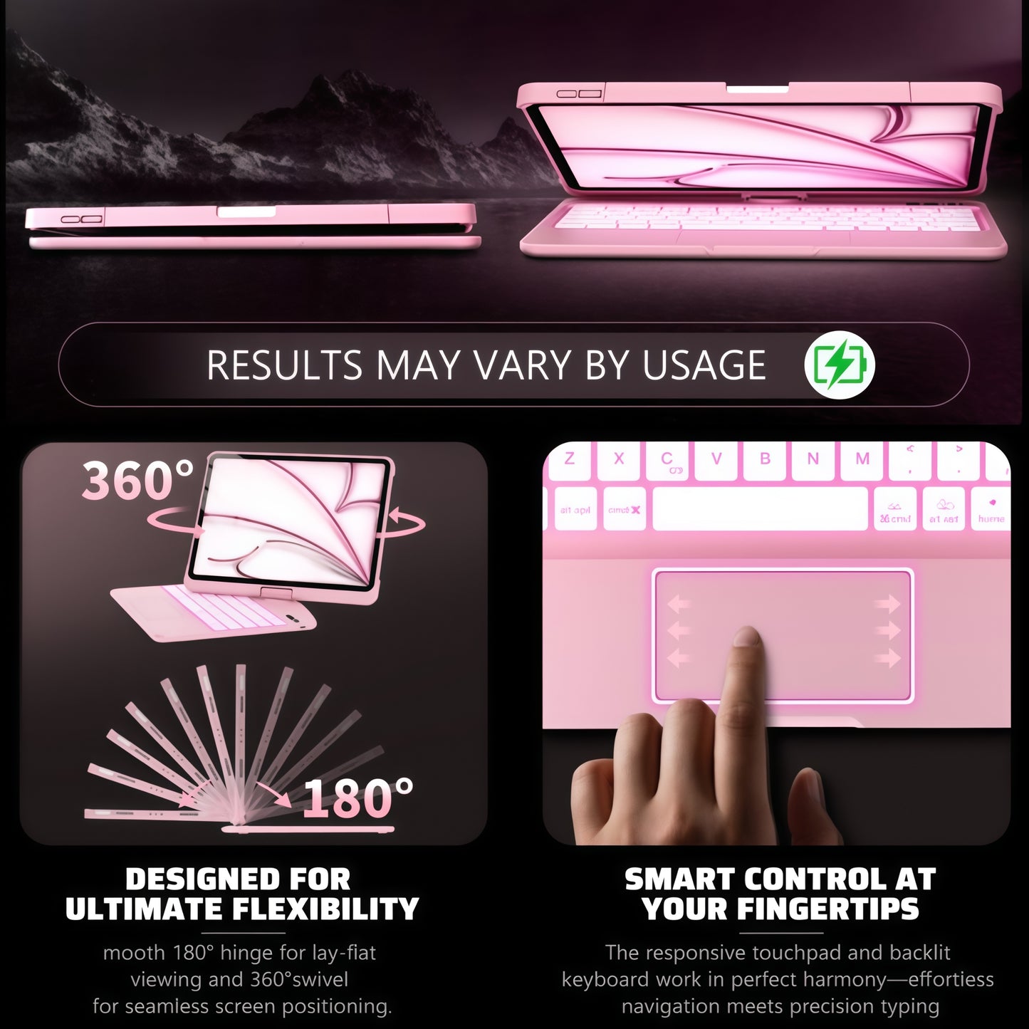 iFacemall Blush Pink Keyboard Case for iPad ,Touch Case 360° Rotating with Keyboard for iPad 12.9 inch,Trackpad,7-Colors Backlit
