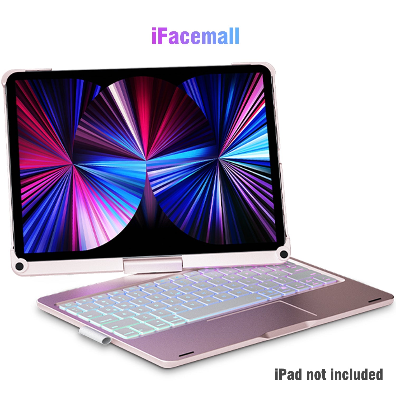 iFacemall 360 Stylish Swivel Case for iPad with Keyboard, Rose Gold