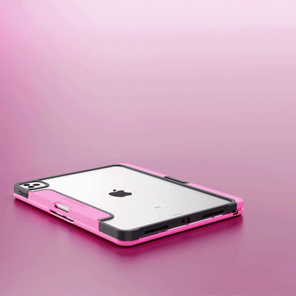 2026 iFacemall Y2K Pink 360° Rotatable iPad Magic Keyboard with 7-Color Backlight & Transparent Case with Pencil Holder