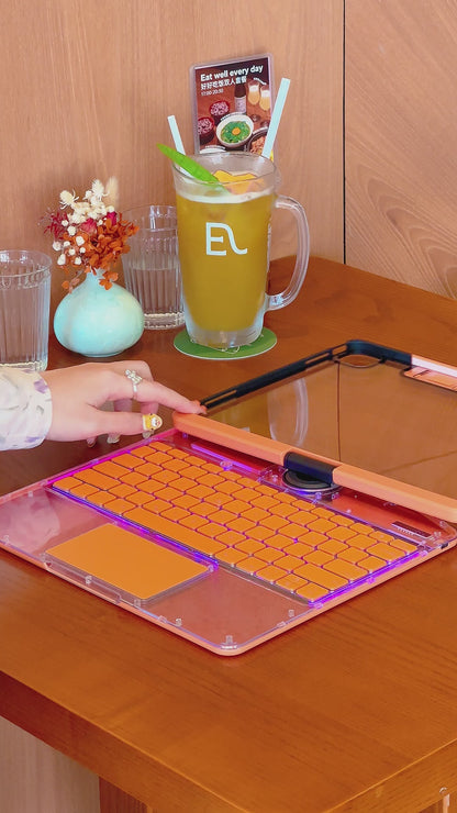 2026 New Y2K Orange iPad Magic Keyboard Case | 360° Rotatable Keyboard with 7-Color Backlight, Transparent Cover & Pencil Holder for iPad 2018-2026