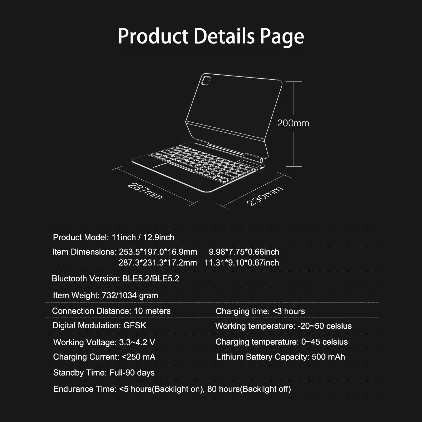 iFacemall Stylish Magic Keyboard Case for iPad Pro 11inch (2018/2020/2021/2022)