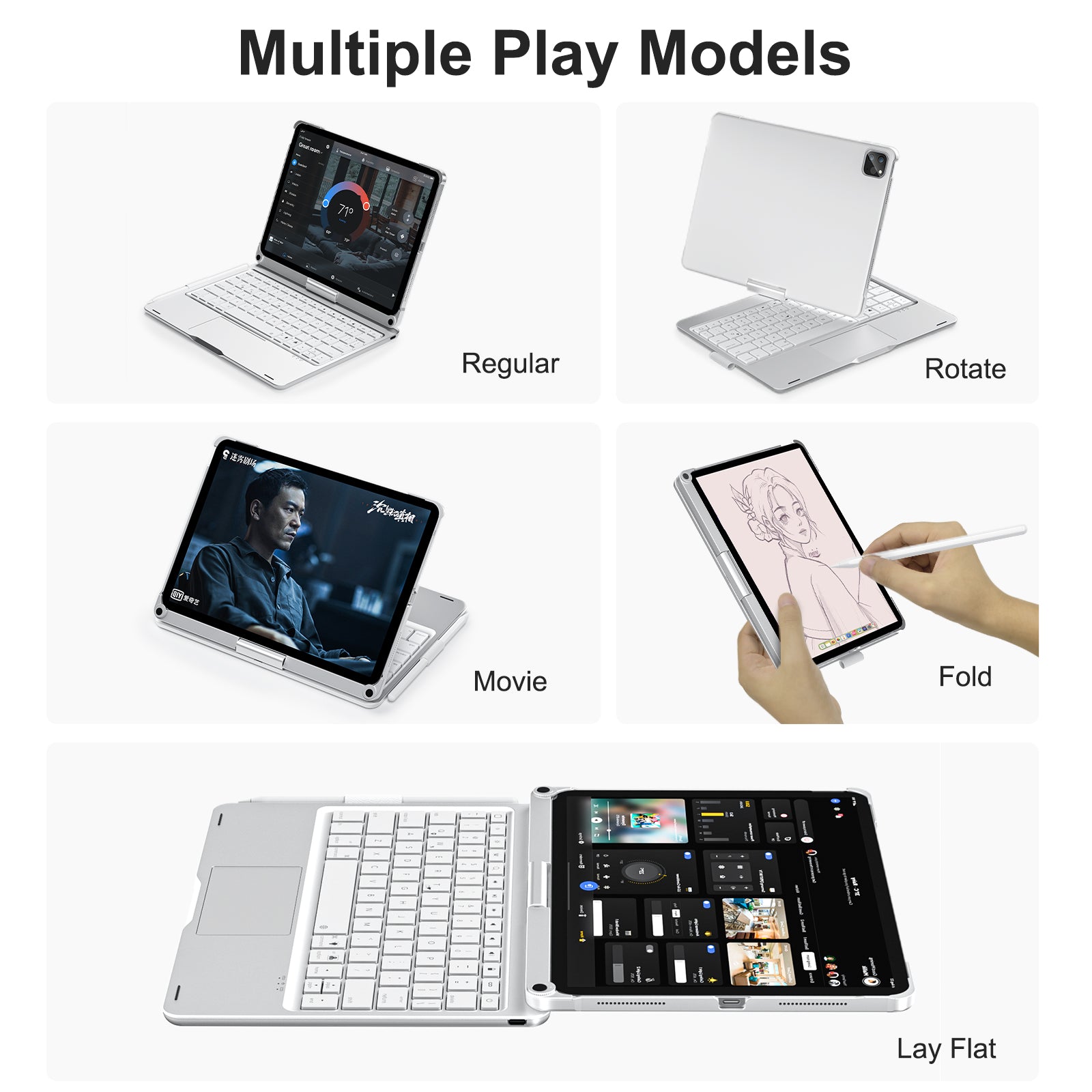 iFacemall 360 Stylish Swivel Case with Keyboard for iPad Pro 12.9inch (2018/2020/2021/2022)