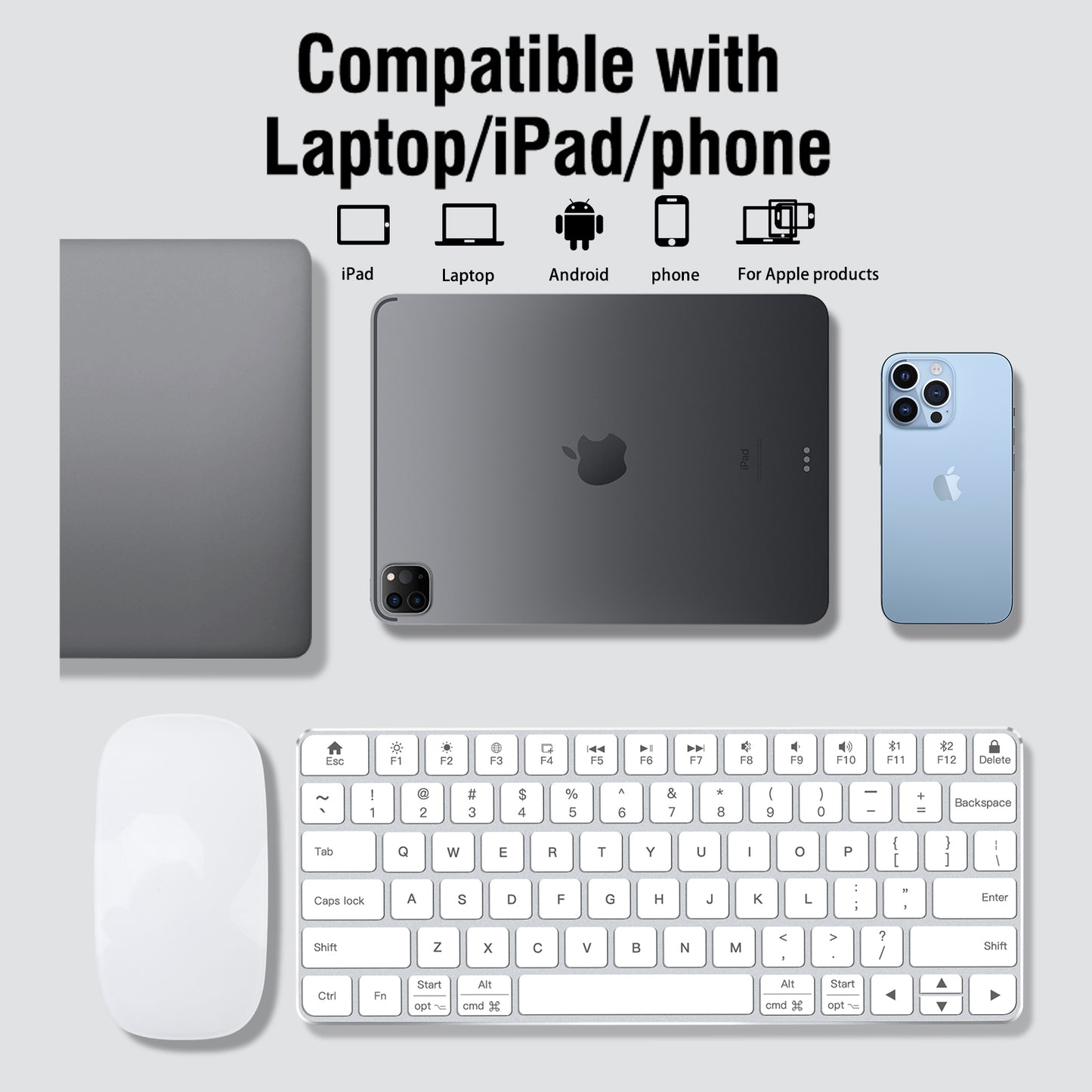 iFacemall Multi-Device Bluetooth Keyboard – Wireless Rechargeable Keyboard for Computer, Tablet & Smartphone